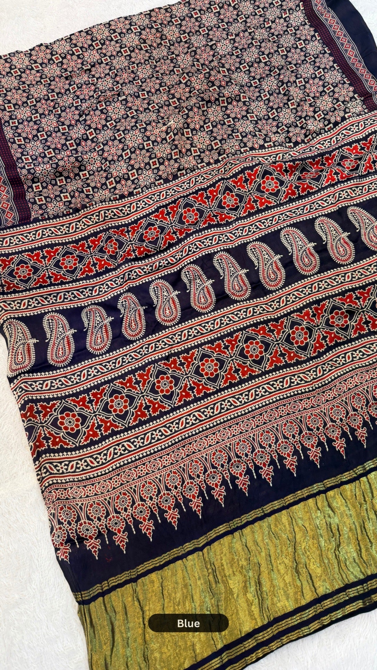 Ajrakhno Abhushan - Pure Modal Silk Ajrakh Saree with Lagadi Patta