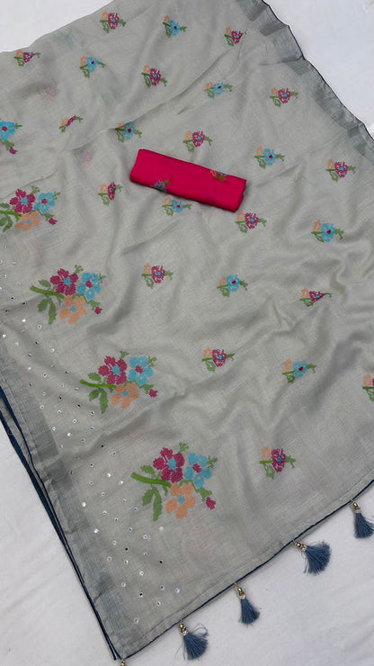 Linen French Knot Sarees