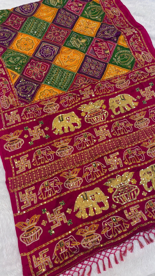 SvarṇaVastra :- Vintage Sequence Work Saree (Pink)