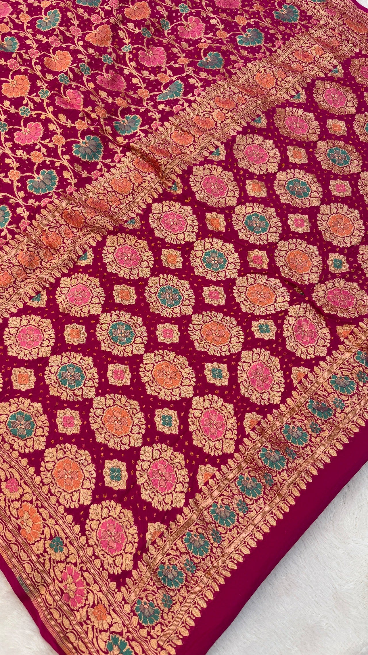 Exclusive Handwoven Original Neemzari Bandhani Saree (C)