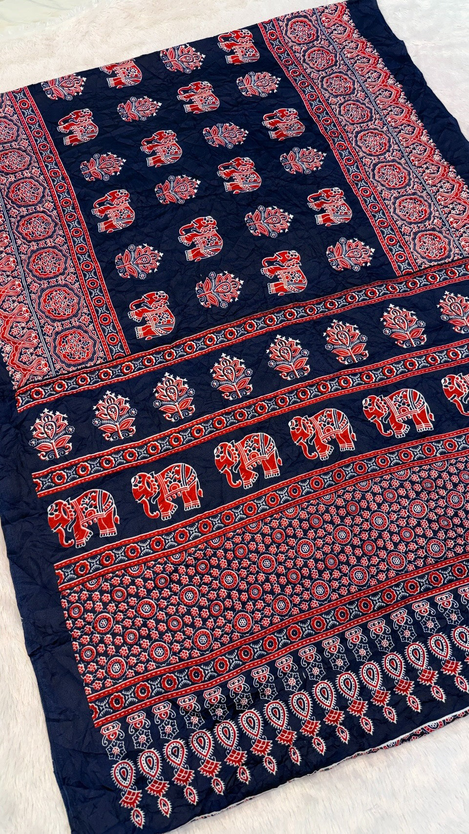 Airawar Ajrakh Crush Saree