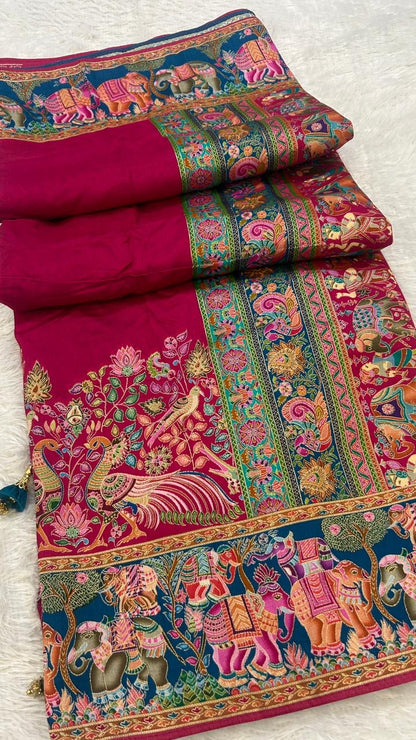 Pure Hand Weaving Kalamkari Saree (Rani Gala)