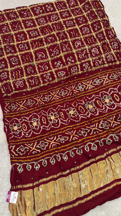 Pure Gaji Silk Abbhli Work Gharchola (Maroon)