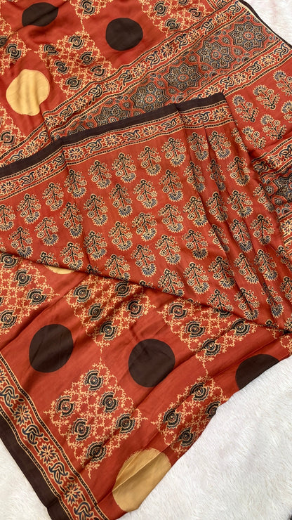 Ajrakh Kutchi Saree with Fancy Tussle (102)