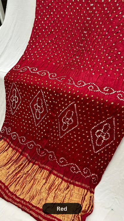 Pure Gaji Hand Bandhej Saree (Model Silk)