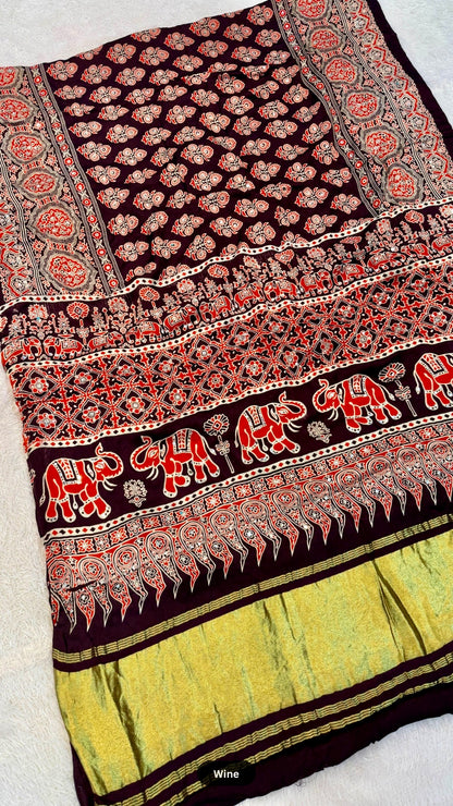 Handblock Ajrakh Mirror Saree Vol.2 (500+ Real Mirror)