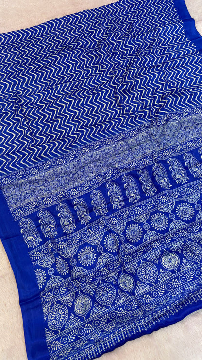 Ajrakh Lehariya Semi Crap Saree