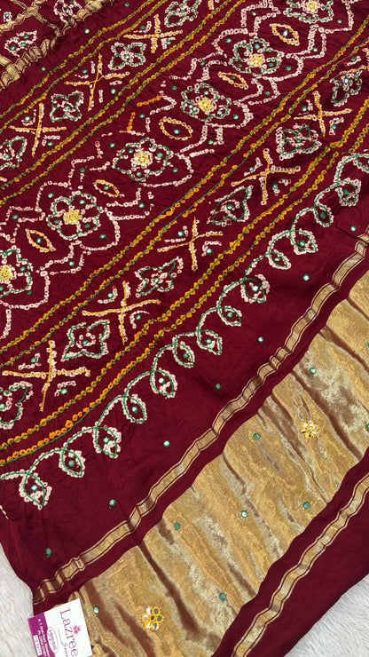 Pure Gaji Silk Abbhli Work Gharchola (Maroon)