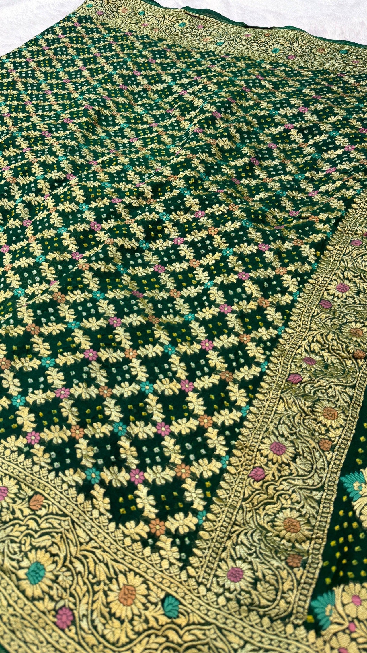 Exclusive Handwoven Original Neemzari Bandhani Saree (D)