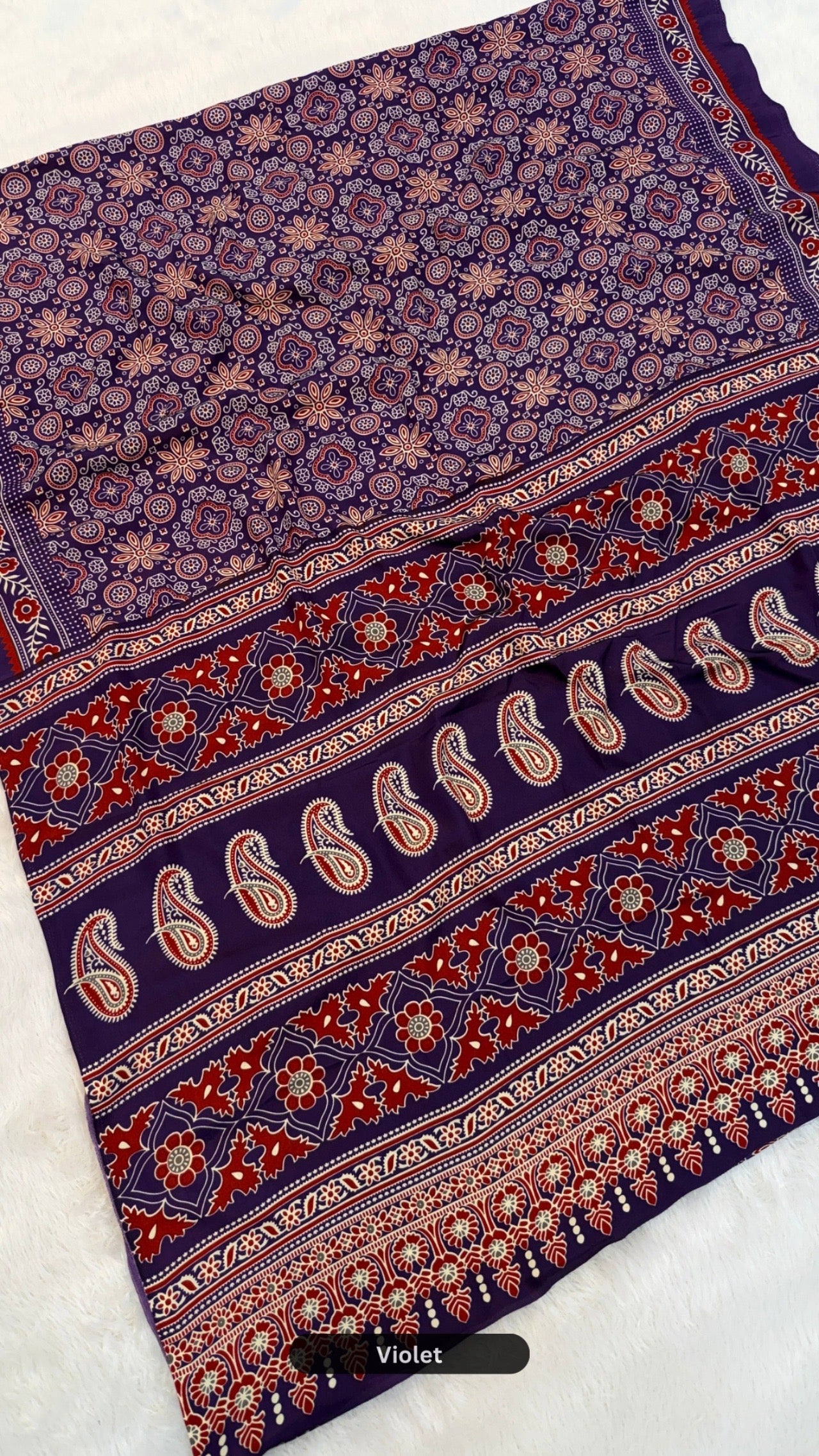 Rang-e-Ajrakh Crap Silk Saree