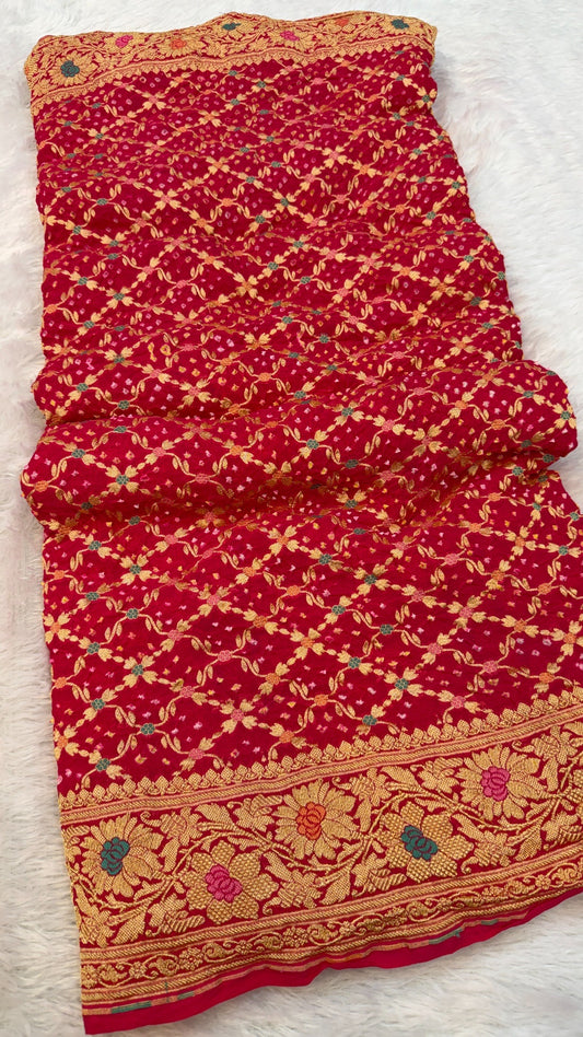 Exclusive Handwoven Original Neemzari Bandhani Saree (E)