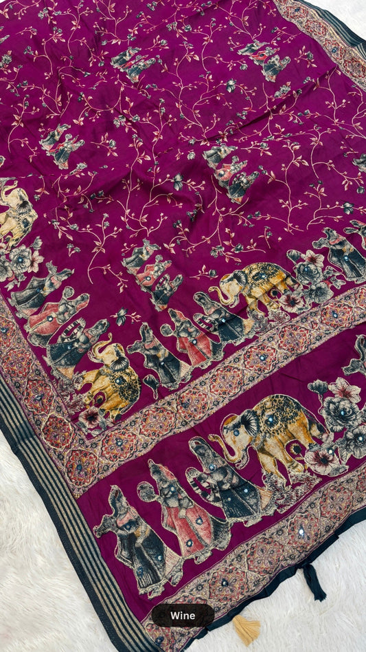 Trending Pure Mul Cotten Mirror Work Saree