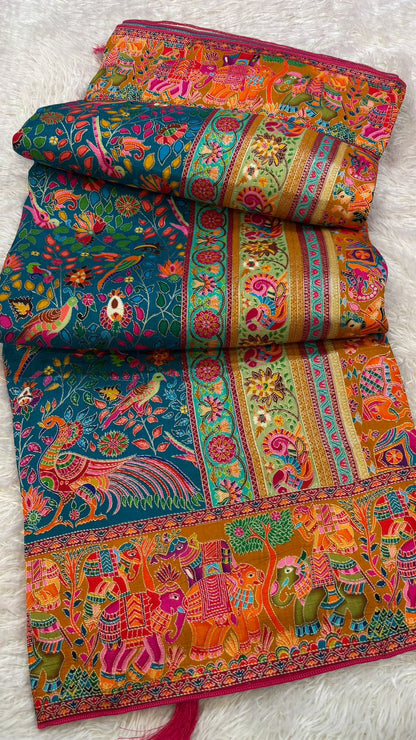 Pure Hand Weaving Kalamkari Saree (Rama Jaal A)