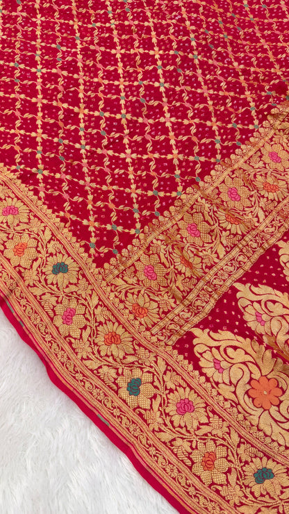 Exclusive Handwoven Original Neemzari Bandhani Saree (E)