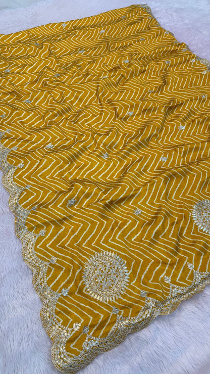 Lehariya Saree With Gottapatti Work