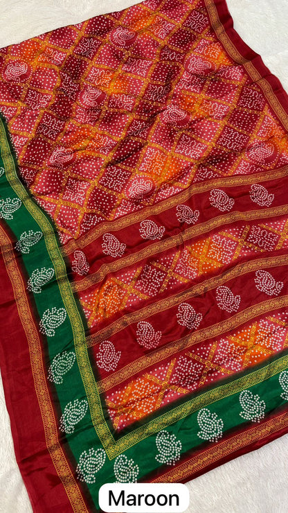 Multi Bandhej Semi Crap Saree