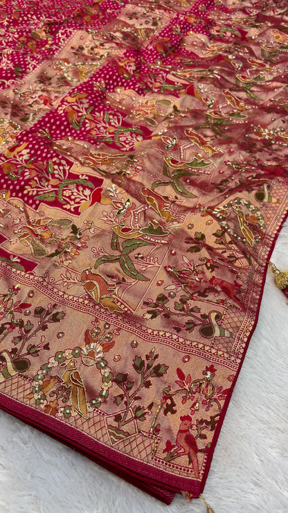 Minakari Handwork Saree, Georgette Bandhani (Jungalo)
