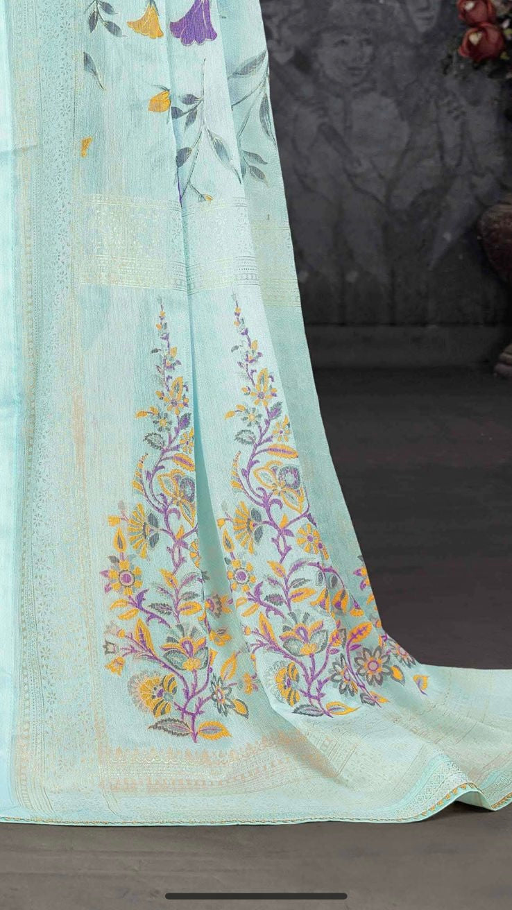 Premium Brasso Saree (Sky)