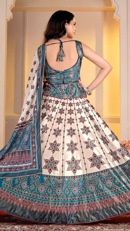 Real Mirror 7 Meter Flair, Boutique Ajrakh Lehanga Choli