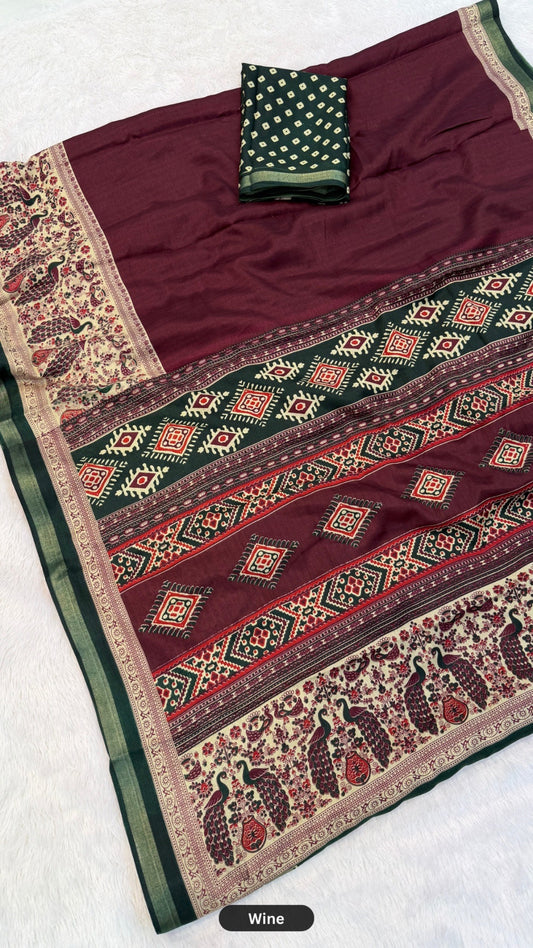 Plain Kalamkari  X Mul Cotten Saree