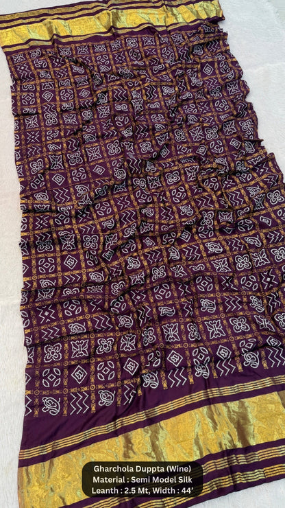 Traditional Bandhej Gharchola Duppta with Lagadi Patta