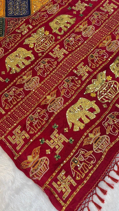 SvarṇaVastra :- Vintage Sequence Work Saree (Red)