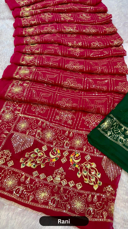 Swastik Heritage Gharchola Saree with Sequence Work