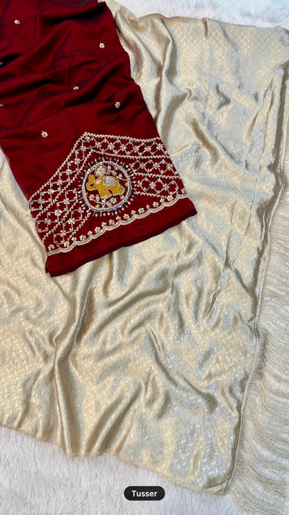 Party Wear Saree With Handwork Blouse