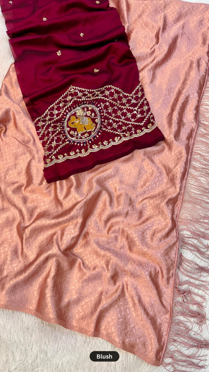 Party Wear Saree With Handwork Blouse