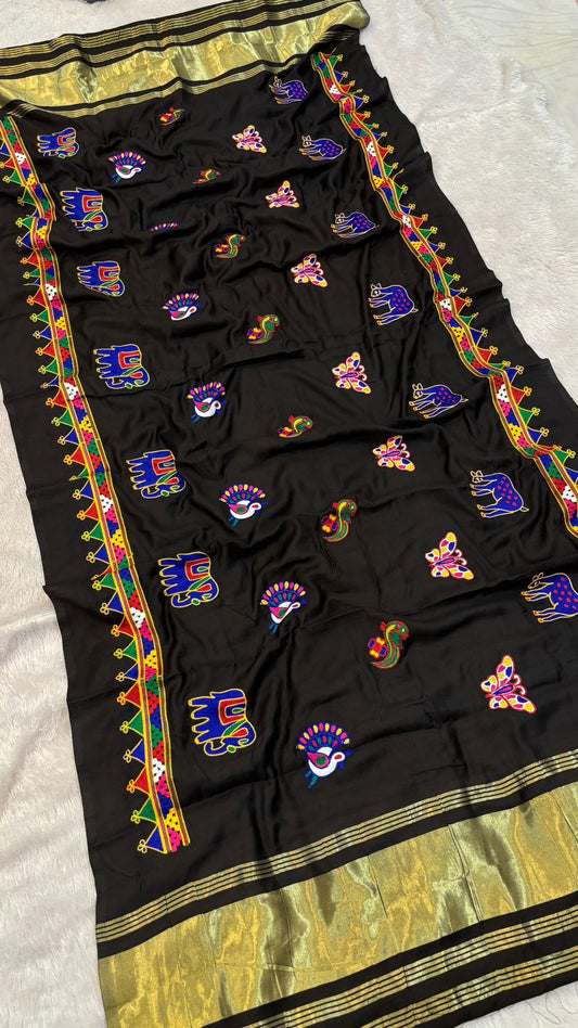 Kutchi Multi Work Duppta with Lagadi Patta - Black