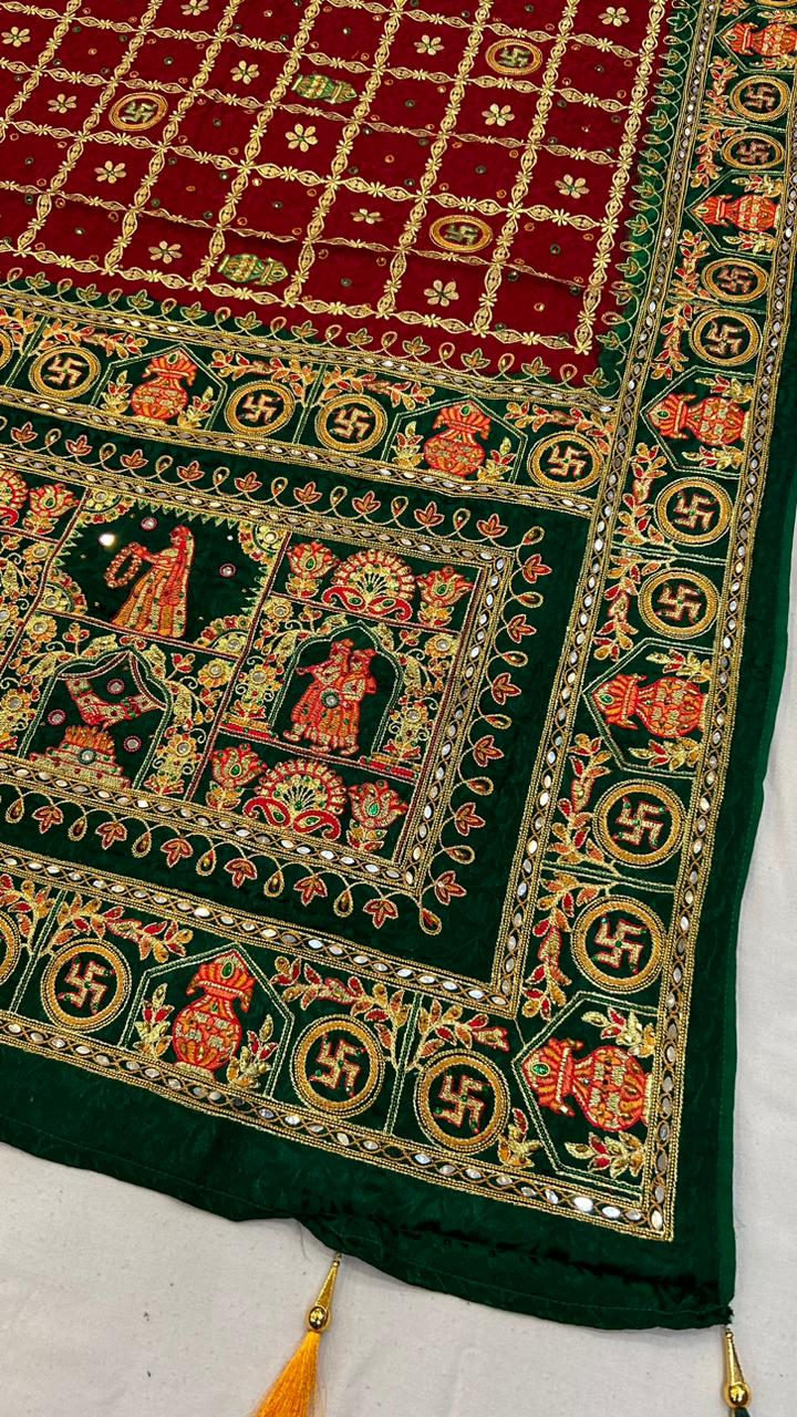 Green Pure Gaji Silk Bandhnai Gharchola Saree - Etsy