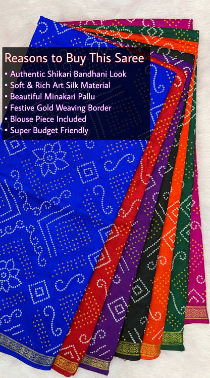 Art Silk Shikari Bandhani Saree