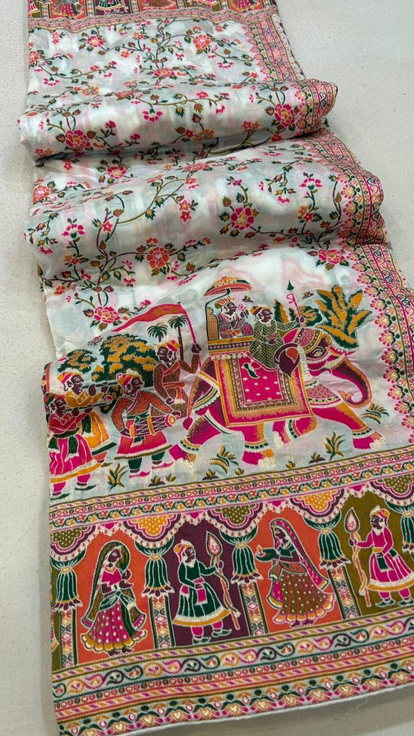 Premium Rajwadi Pashmina Silk Saree – Kashmiri Thread