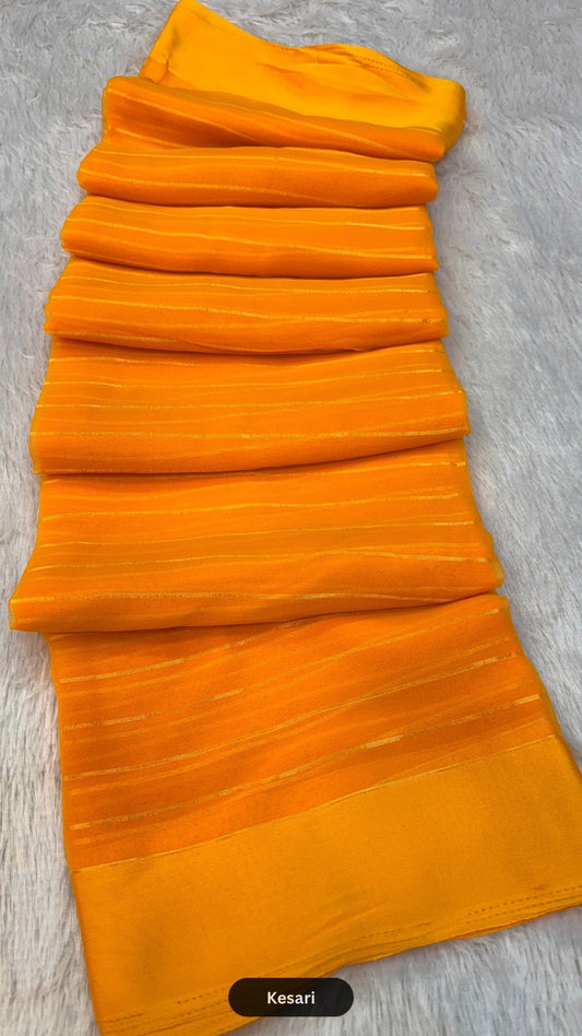 Pure Chiffon Lehariya  SALE - KESARI